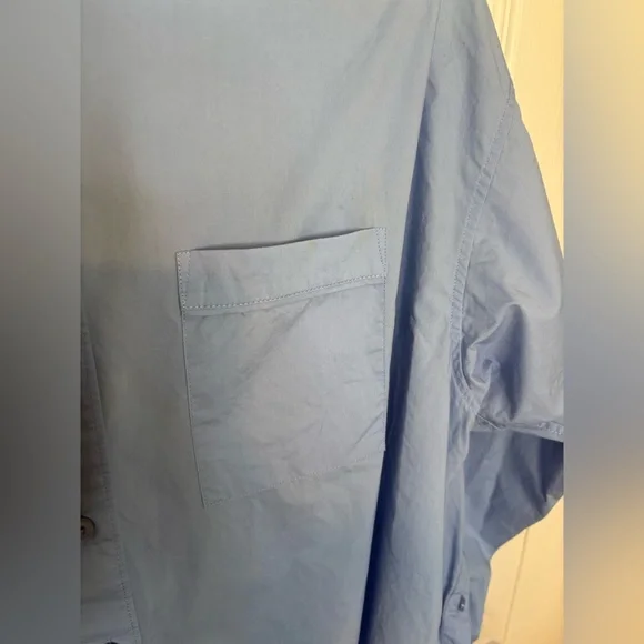 J.Crew Collection Feather Trim Poplin Button-Up Shirt | Size 14 | Blue - Picture 9 of 15